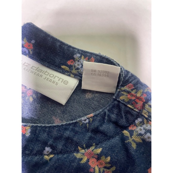 Liz Claiborne Denim Floral Midi Dress Button Front Waist Tie Short Sleeve - Picture 13 of 13